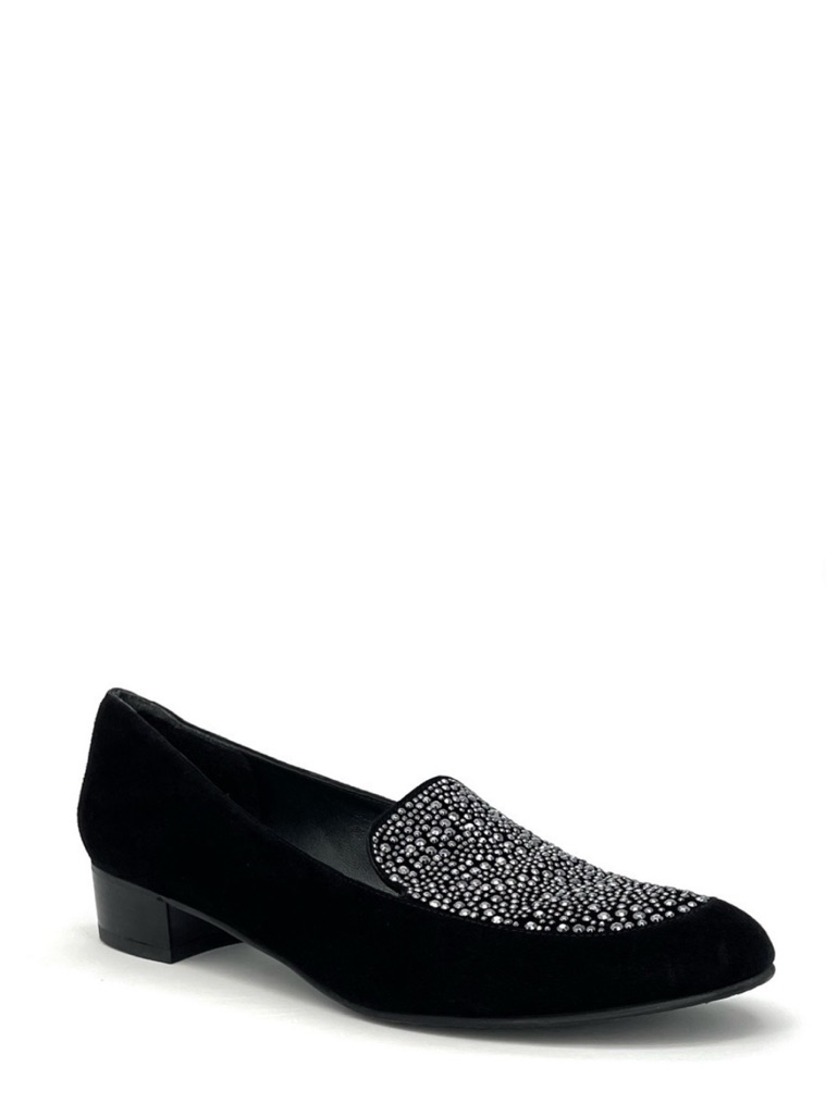 Stuart Weitzman “Studsalot” Black Suede Loafers Size 9.5 Flats Crystal Studs Euc